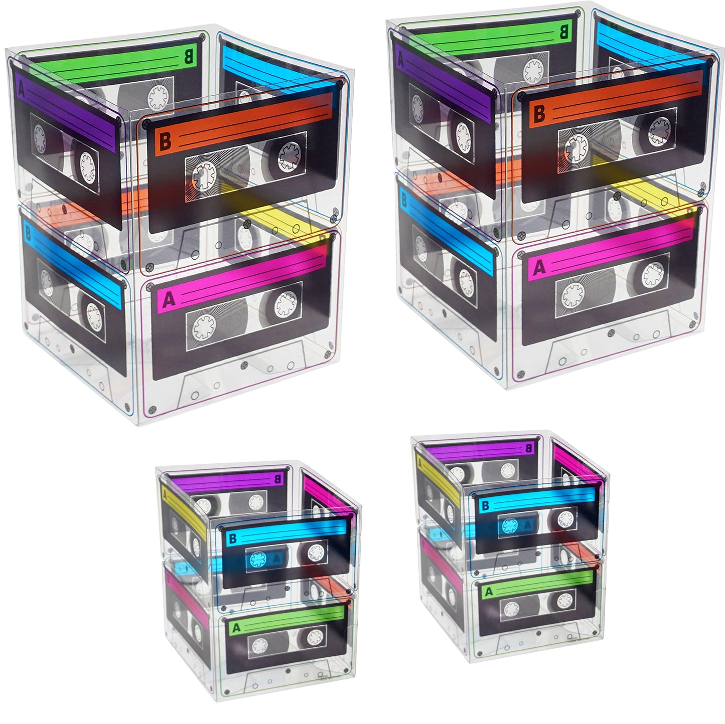 4Es Novelty Cassette Tape Bucket Centerpiece (Pack of 4) 80s Party Supplies, 90s Theme Birthday Party Decoration Cassette Tape
