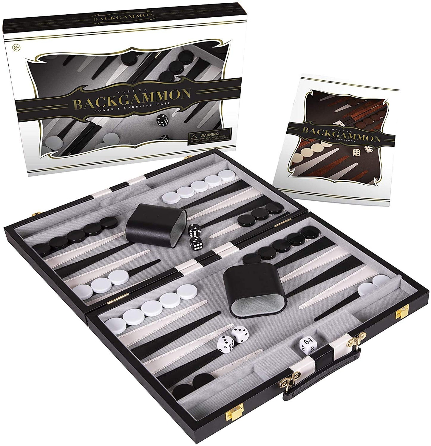 Backgn Set 11 inch  Small - Classic Board Game for mature-themeds and Kids with enhanced Leather Case - Includes Strategy & Tip Guide (Black)