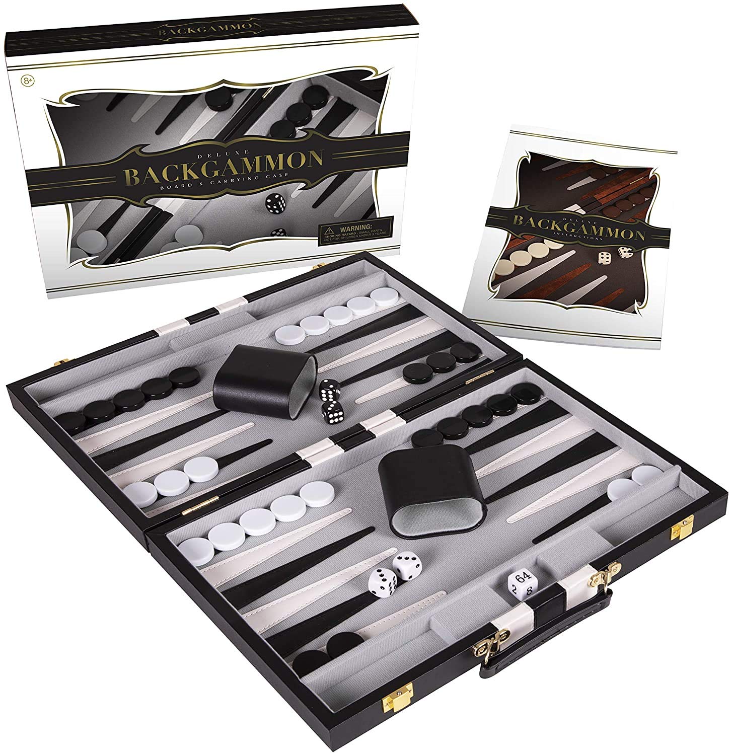 Backgn Set 11 inch  Small - Classic Board Game for mature-themeds and Kids with enhanced Leather Case - Includes Strategy & Tip Guide (Black)