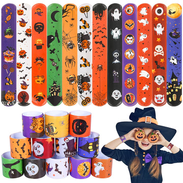 Max Fun 48pcs Halloween Slap Bracelets Halloween Party Favors Halloween Toys for Kids Halloween Party Favor Halloween Treat Bags