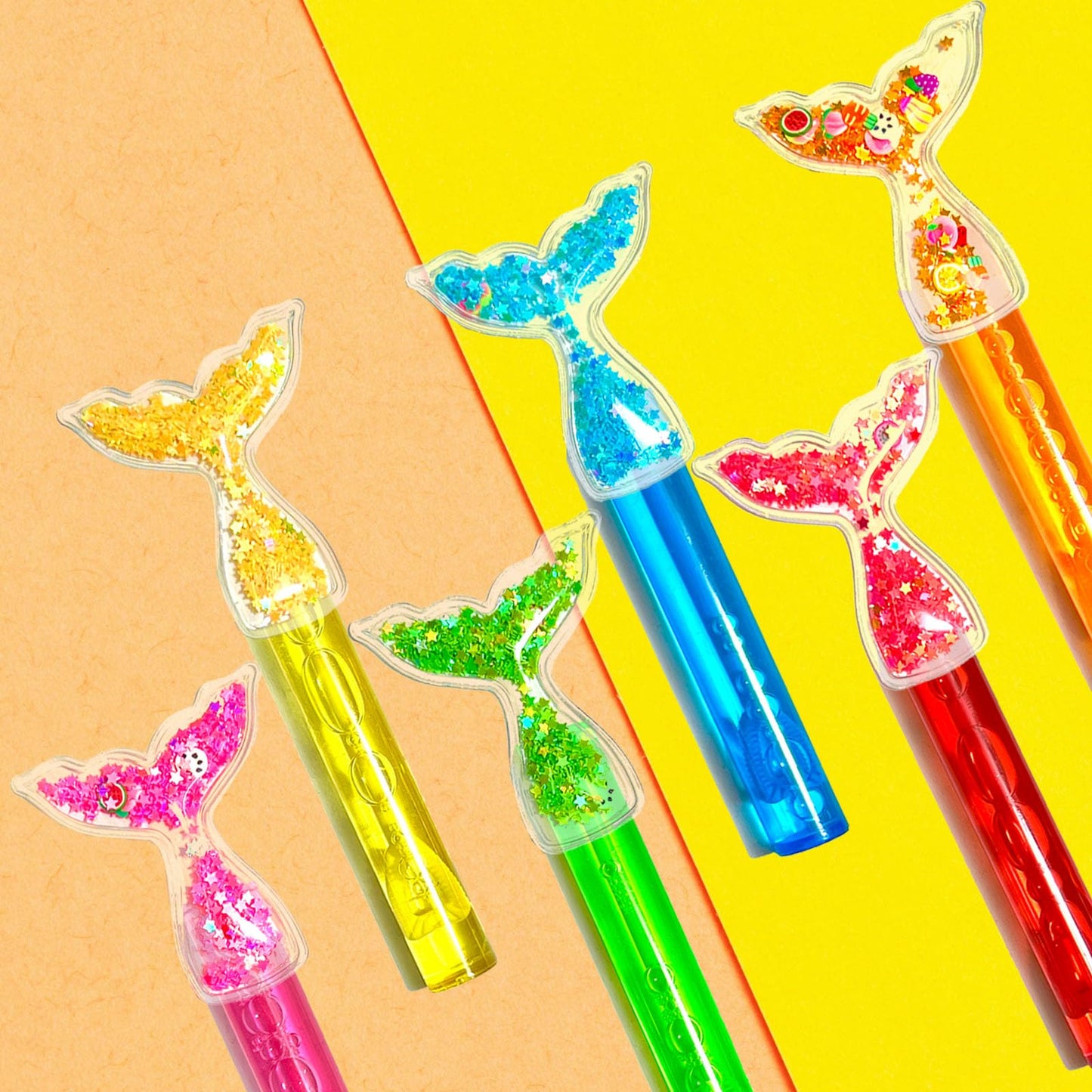 Uoyoi Mermaid Party Favors,24Pcs Glitter Mermaid Tail Bubble Wands For Kids,Cute Mermaid Bubble Wand For Mermaid Birthday Party