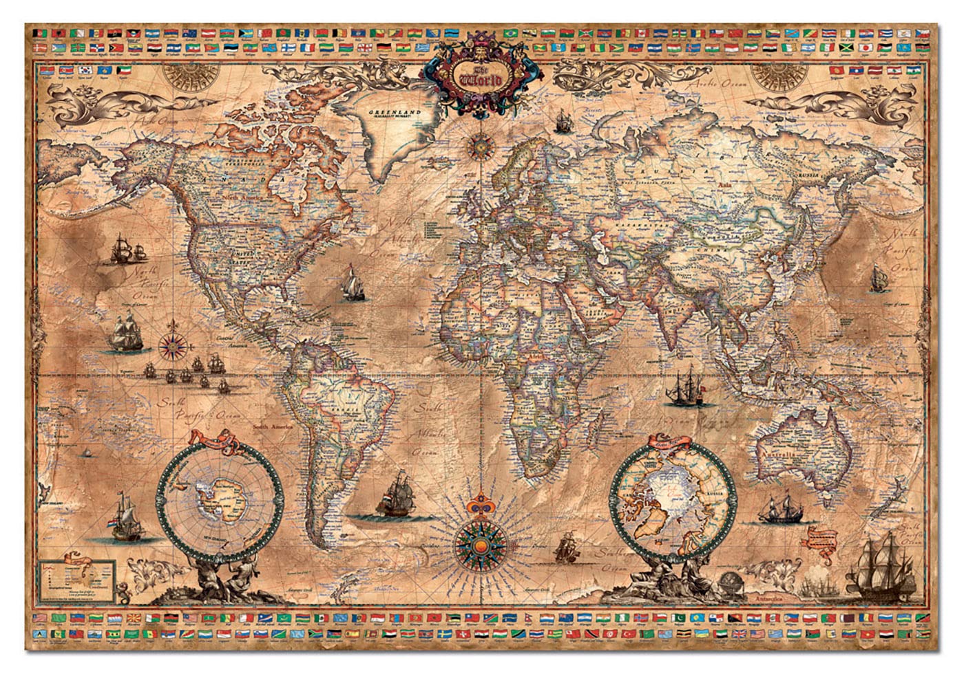 Educa Antique World Map 1000-Piece Puzzle  Brown  (15159)