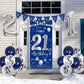 21St Birthday Decorations For Him, Blue Silver Happy 21St Birthday Decorations For Men Boys Door Banner, 32'' Number 21 Foil Bal