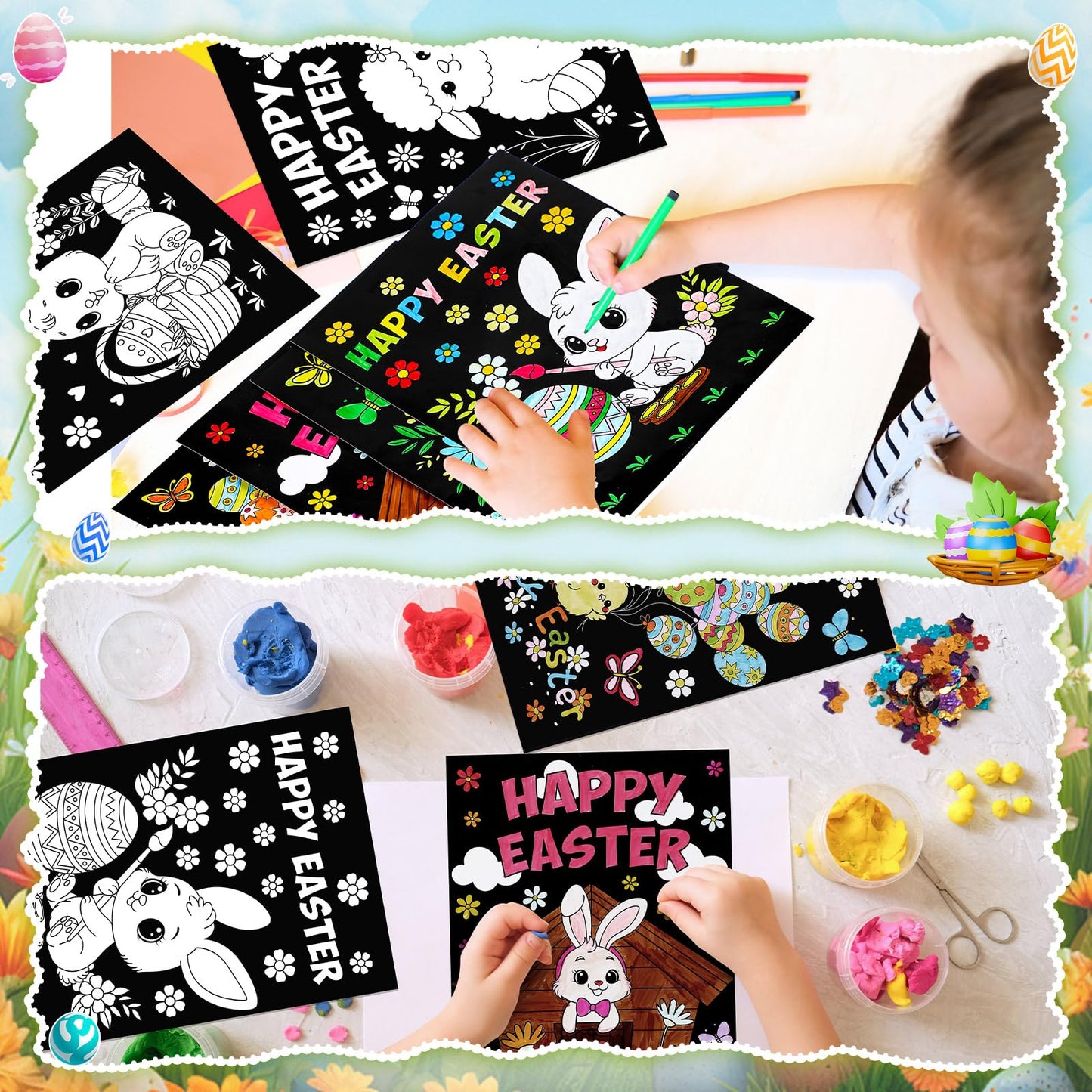 Zhanmai 30 Pcs Easter Day Coloring Posters Easter Eggs DIY Spring Easter Day Crafts Bulk Color Your Own Posters Bunny Basket Car