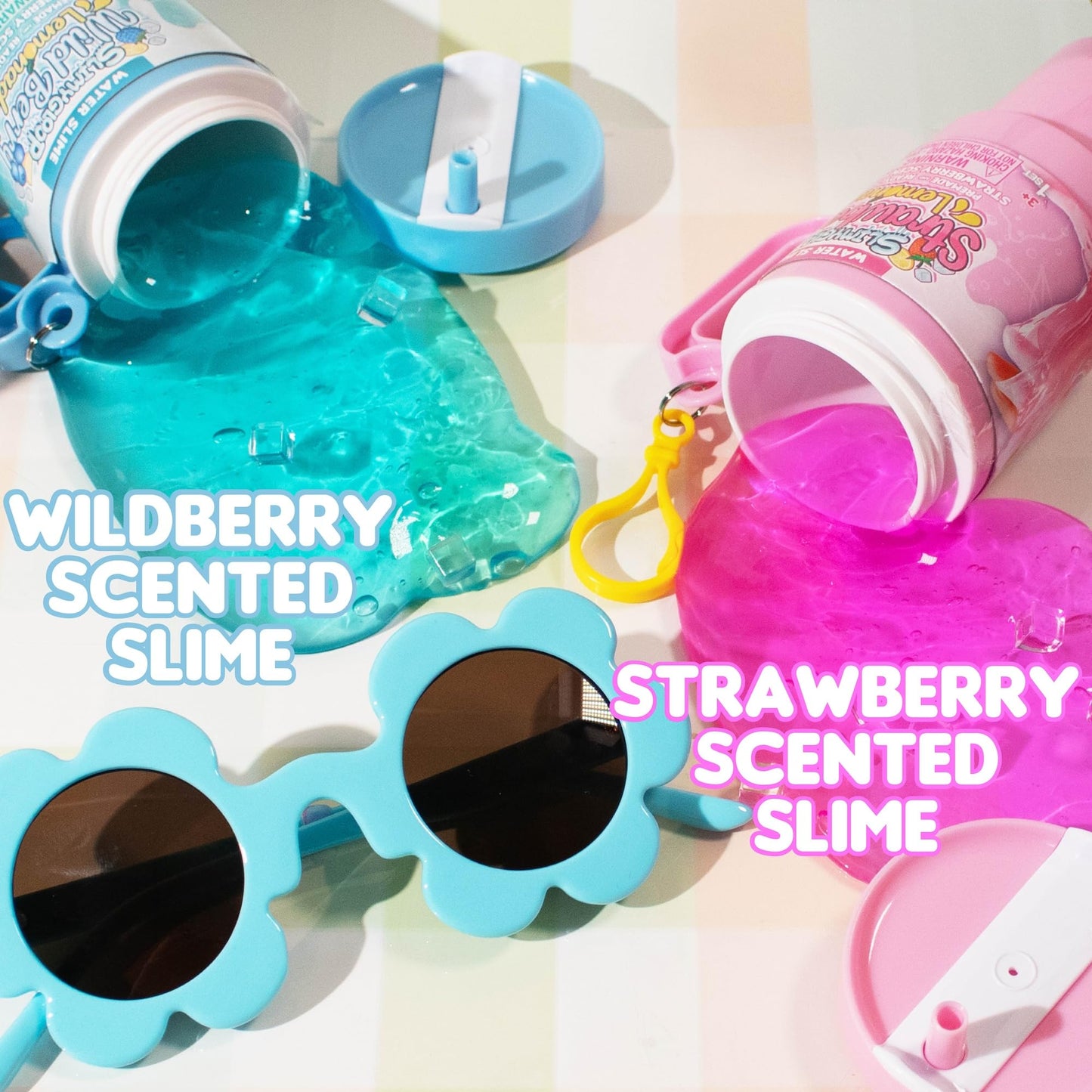 Lemonade Tumbler Bundle, 2-Pack Scented Slimes - Blue Raspberry & Pink Strawberry, Kids Slime Party Favors (8-12), Kit