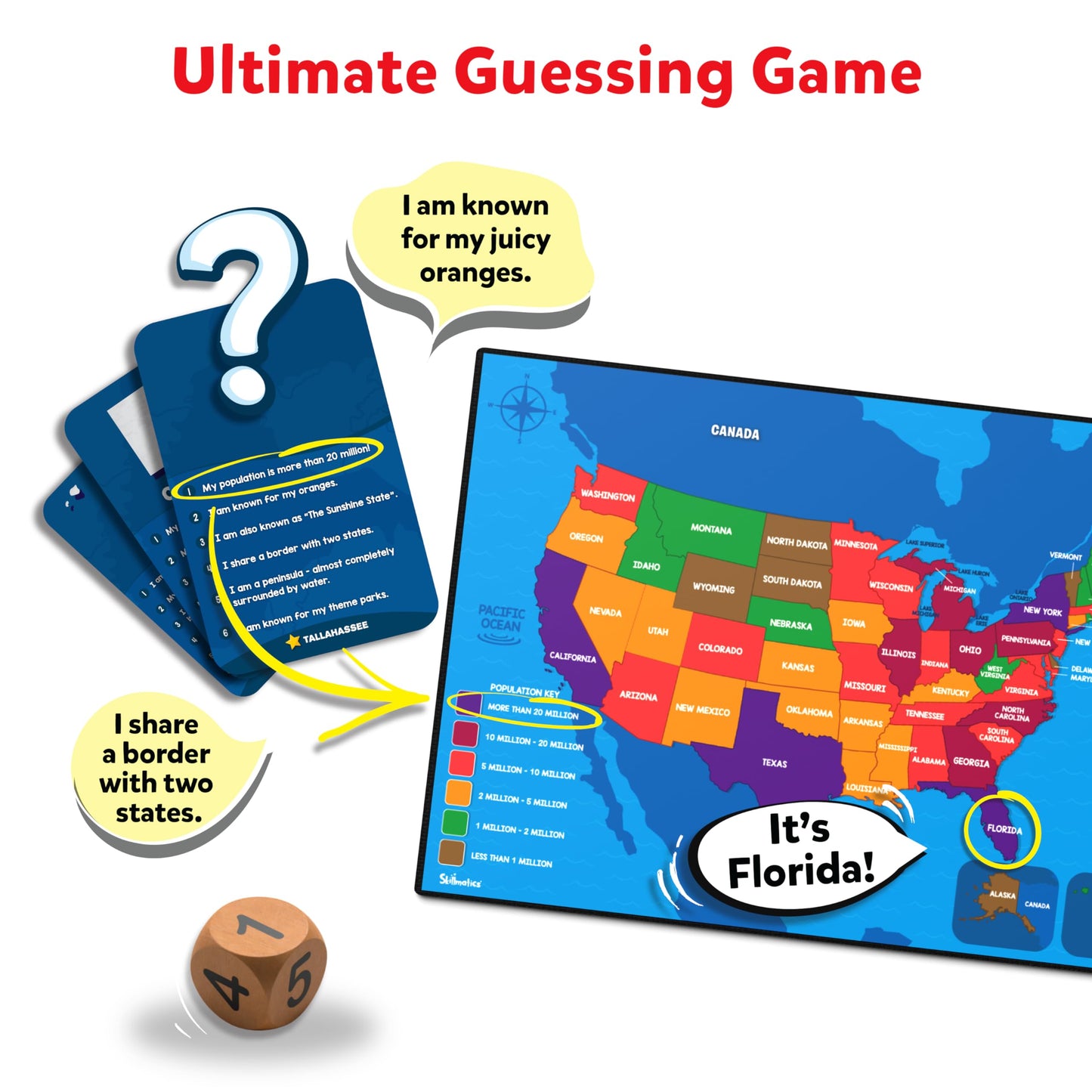 Skillmatics Board Game - Scout It Out 50 States, Guessing & Trivia Game For Families, Educational Toys, Card Games For Kids, Tee