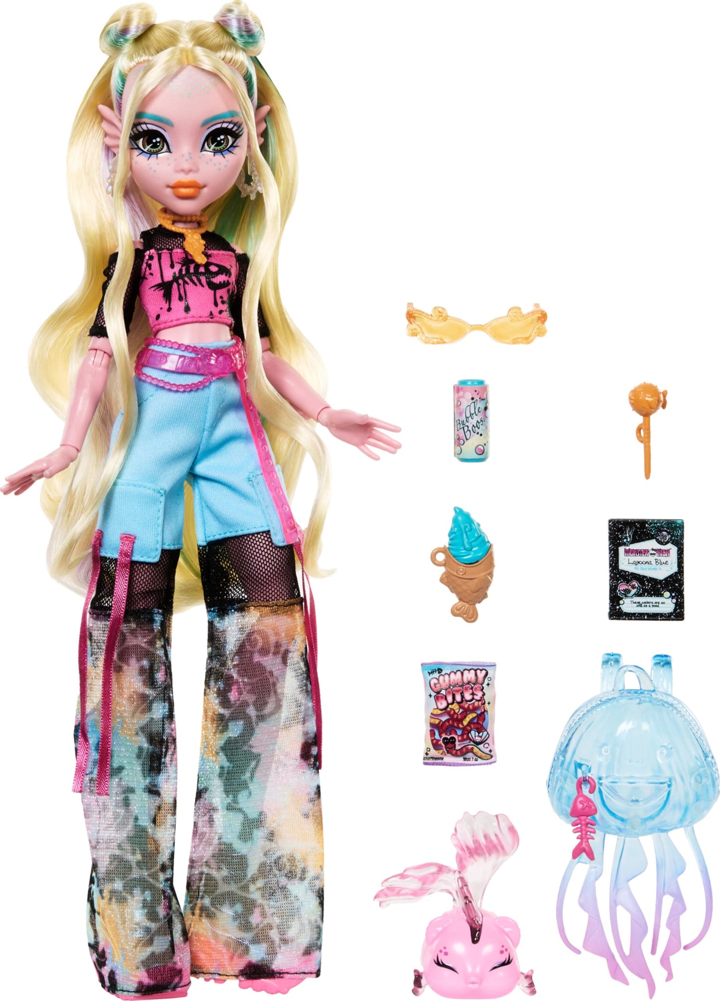 Monster High Lagoona Blue Doll with Pet Fish Neptuna, Accessories, Multicolor, Model HXH75