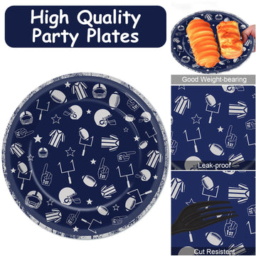 Football Party Plates And Napkins Supplies Kit Serve 25, Cowboy Navy Blue Football Rugby Tableware Kit Football Disposable Paper