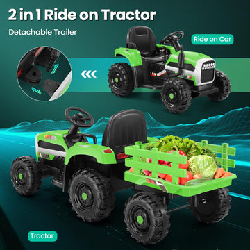 Hikole Kids Ride on Tractor, 12V Electric Tractors with Trailer, Remote Control, 11-LED Headlights, 3-Gear-Shift, 30W Dual Motor