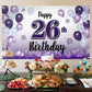 LASKYER Happy 26th Birthday Decorations,26th Purple Balloon Large Birthday Banner Backdrop Sign,26 Years Old Bday Party Supplies