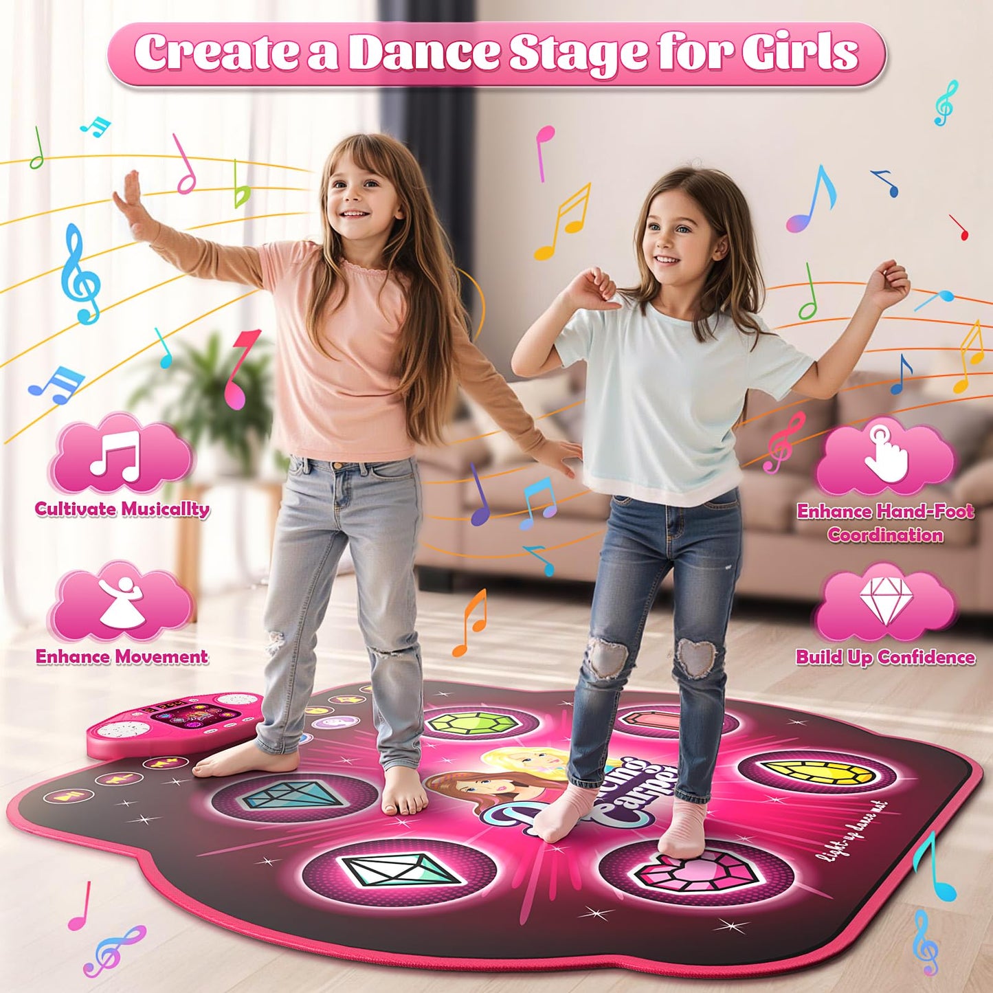 Dance Mat Toys for 3-12 Year Old Girls  Dance Mats for Kids with Wireless Bluetooth  Light-up 6-Button & 5 Game Modes Kids Dance Mat  Birthday Toys Gifts for 3 4 5 6 7 8 9 10+ Year Old Girls