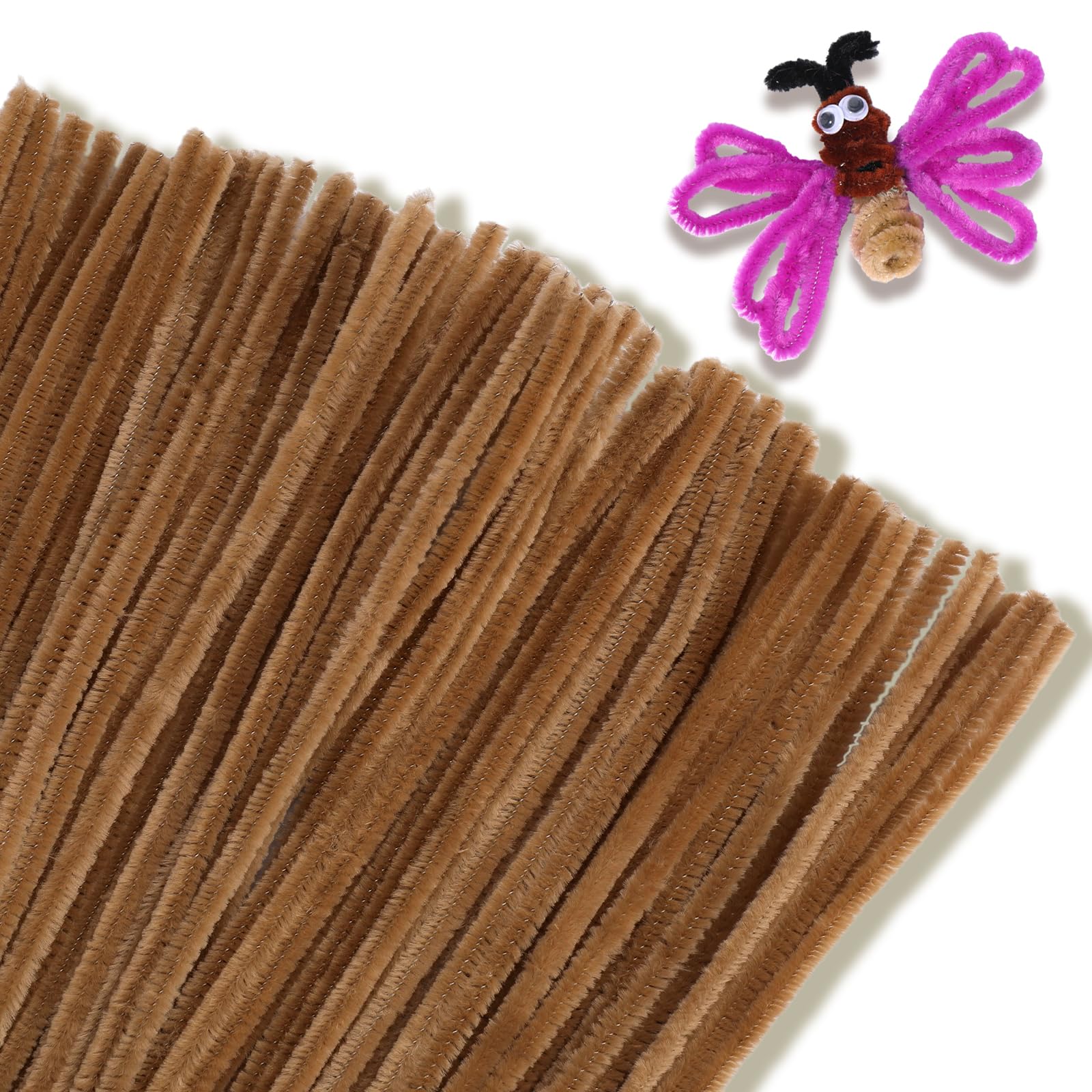 Giwrmu 100 Pieces Pipe Cleaners Chenille Stem, Light Brown Pipe Cleaners Craft, Fuzzy Sticks Craft Supplies, Colored Pipe Cleane