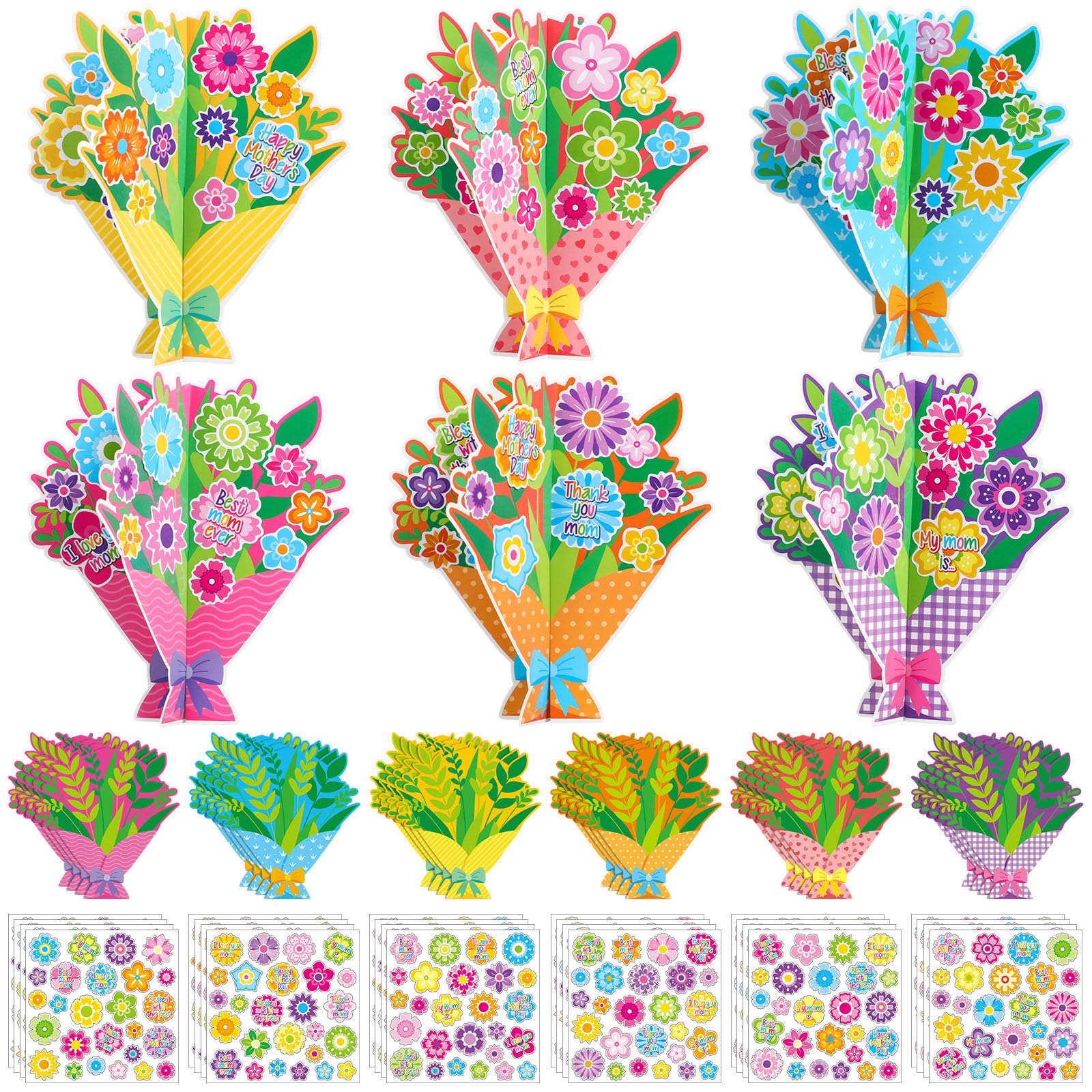 Fullhawl 24 Sets Mothers Day DIY Craft Kits Make Your Own 3D Flower Bouquet Best Mom Flowers Stickers for Happy Mothers Day Bi
