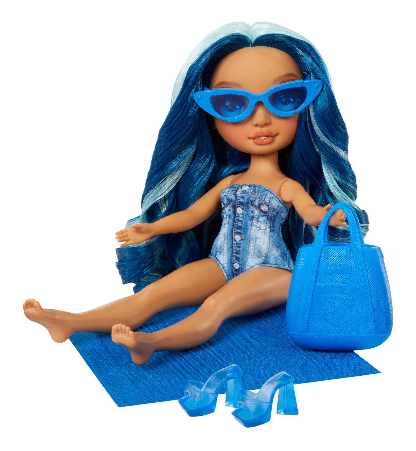 Rainbow High Swim & Style Skyler, Blue 11' Fashion Doll With Shimmery Wrap To Style 10+ Ways, Removable Swimsuit, Sandals, Fun Play Accessories, Great Toy Gift For Girls Kids Ages 4-12 Years