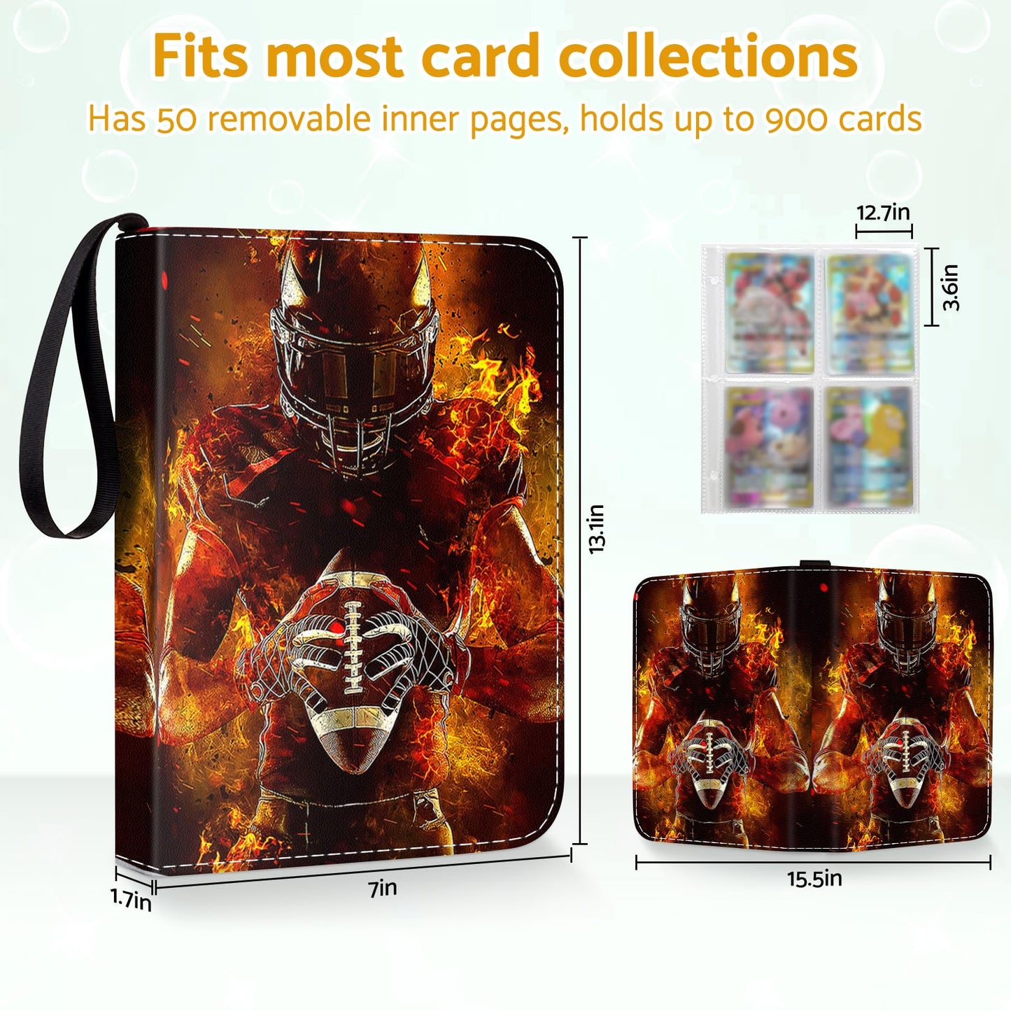 Bebomne Football Card Binder Holder 480 Pockets with 60 Removable Sleeves  Portable Sports Trading Cards Binder Album Collector Organizer Protectors with Zipper Waterproof