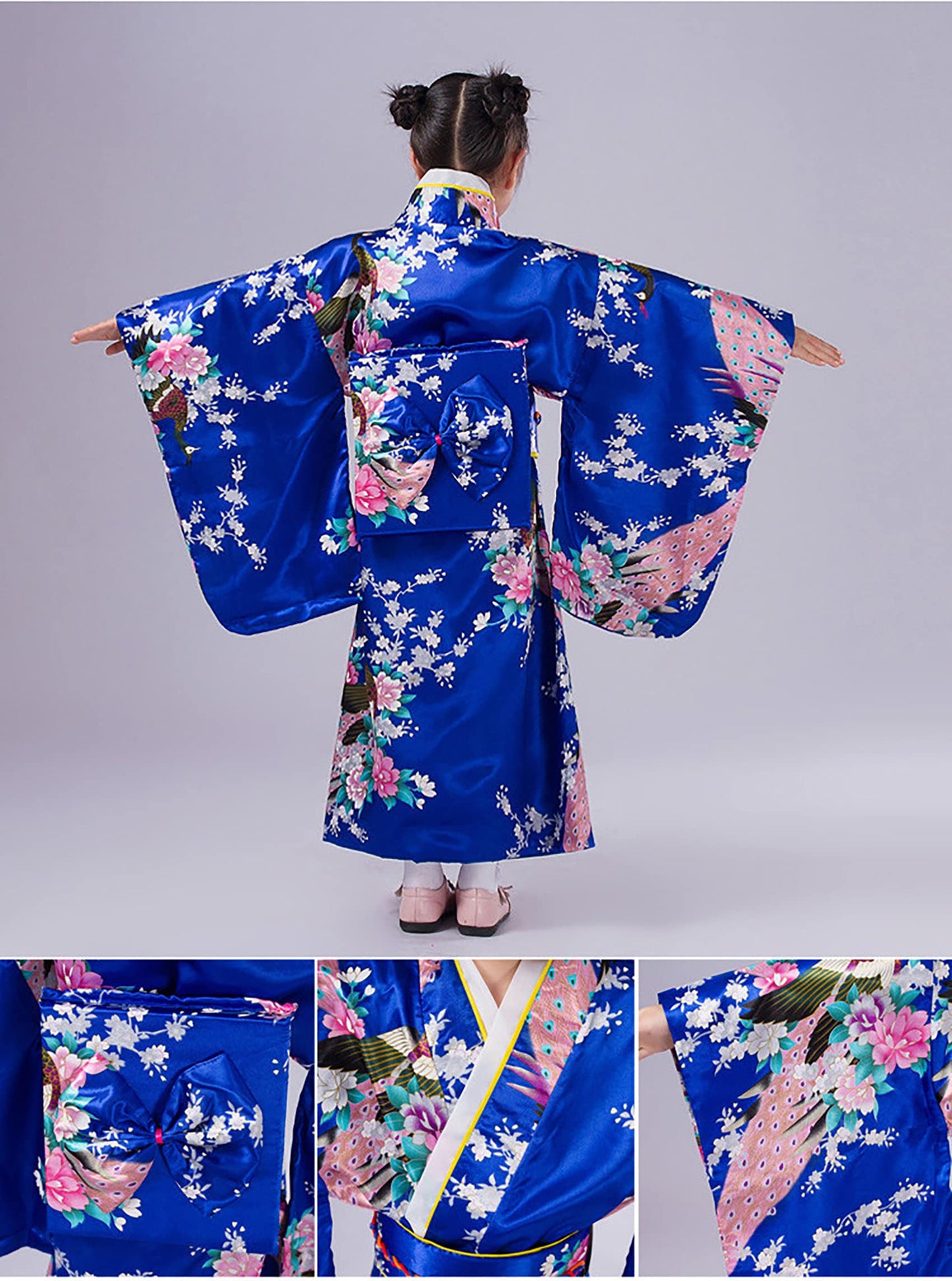 Crfasibe Japanese Women'S Kimono Robe Anime Cosplay Costumes For Girls Party Fancy Dress Set Royal Blue 150Cm