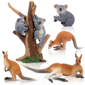Toymany 7PCS Australian Wildlife Animal Figurines Set - Plastic Koala & Kangaroo Cake Toppers for Kids - Assorted Colors