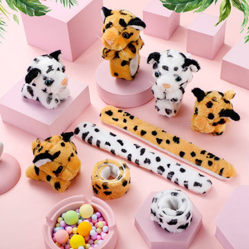 Sosation 6 Pcs Tiger Leopard Stuffed Animal Slap Bracelets For Kids Hug Slap Bracelet Bulk Tiger Leopard Stuffed Animal Plush Ki