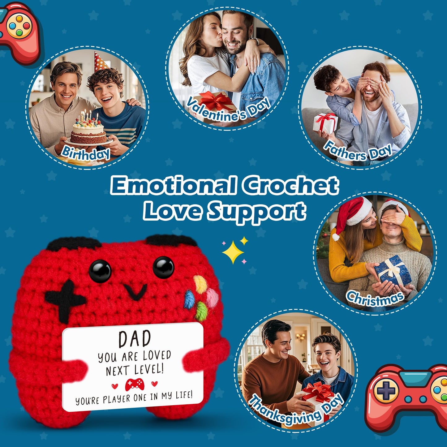 Busy Gaming Life Crochet Game Controller Dad Gifts for Christmas Fathers Day Birthday, Best Dad Ever Gifts for Father from Son D
