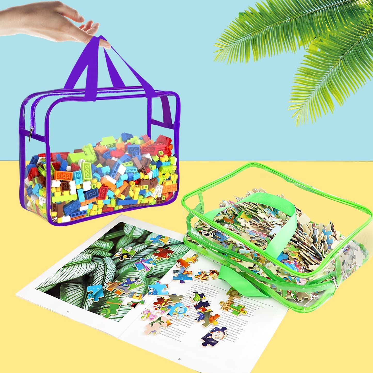 Opeletnnt 6 Packs Large Toy Storage Bags With Labels, Reusable Clear Pvc Board Game Storage, Travel Waterproof Organizer Bags Wi