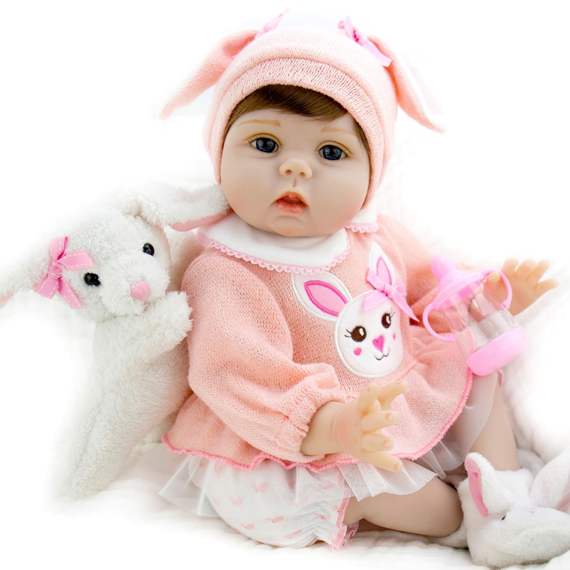 Milidool Reborn Baby Dolls Lifelike Girl Doll 22 Inch Realistic Newborn Baby Doll Real Looking Silicone Baby Dolls Girl With Feeding Bunny Toy Gift Set For Kids 3+