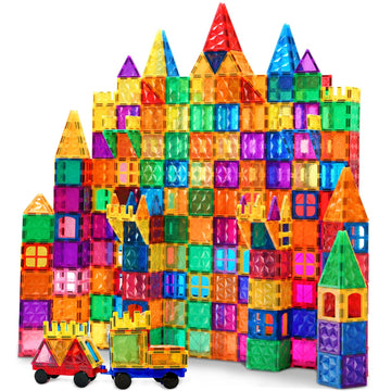 Afunx Magnetic Tiles, 102Pcs Magnet Building Blocks With 2 Cars, 3D Diamond Magnetic Blocks, Construction Stem Toys For Kids, Educational Toys For Boys Girls Ages 3 4 5 6 7 8 (102 Pcs)