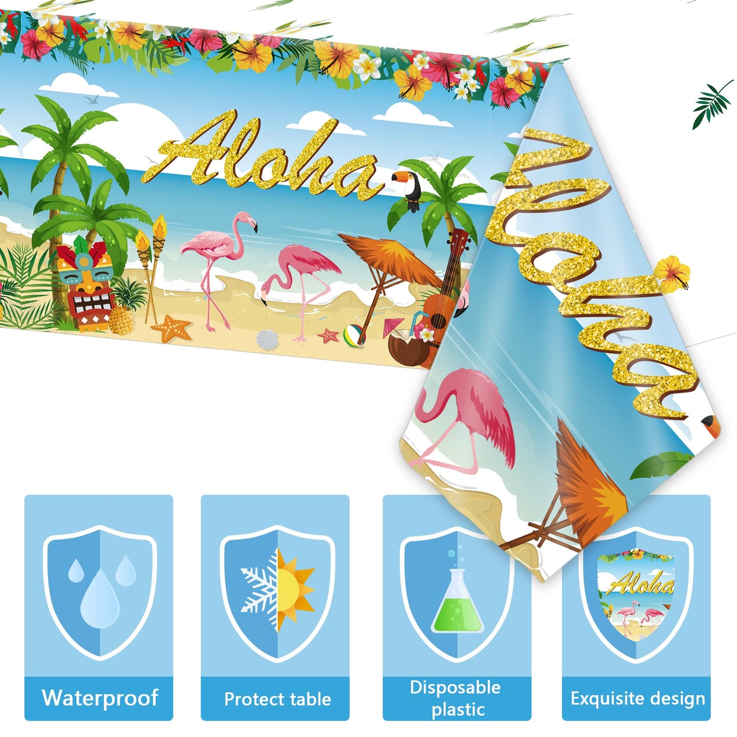 3 Pieces Tropical Luau Party Tablecovers Hawaiian Beach Theme Tableclothes for Summer Beach Party Aloha Decorations Supplies 54X