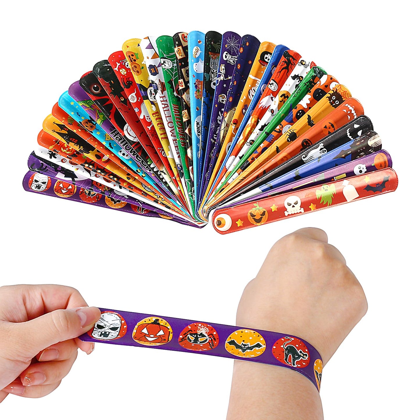 Halloween Slap Bracelet For Kids,48Pcs Halloween Party Favors, Halloween Decorations Gifts Bracelet Decorations Outdoor, Hallowe
