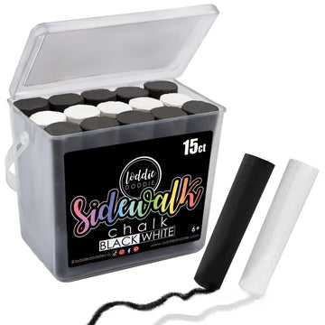 Loddie Doddie- 15Ct Bucket Of Sidewalk Chalk- Black And White- Long Lasting Non-Toxic Jumbo Sticks- Reusable Bucket For Hours Of
