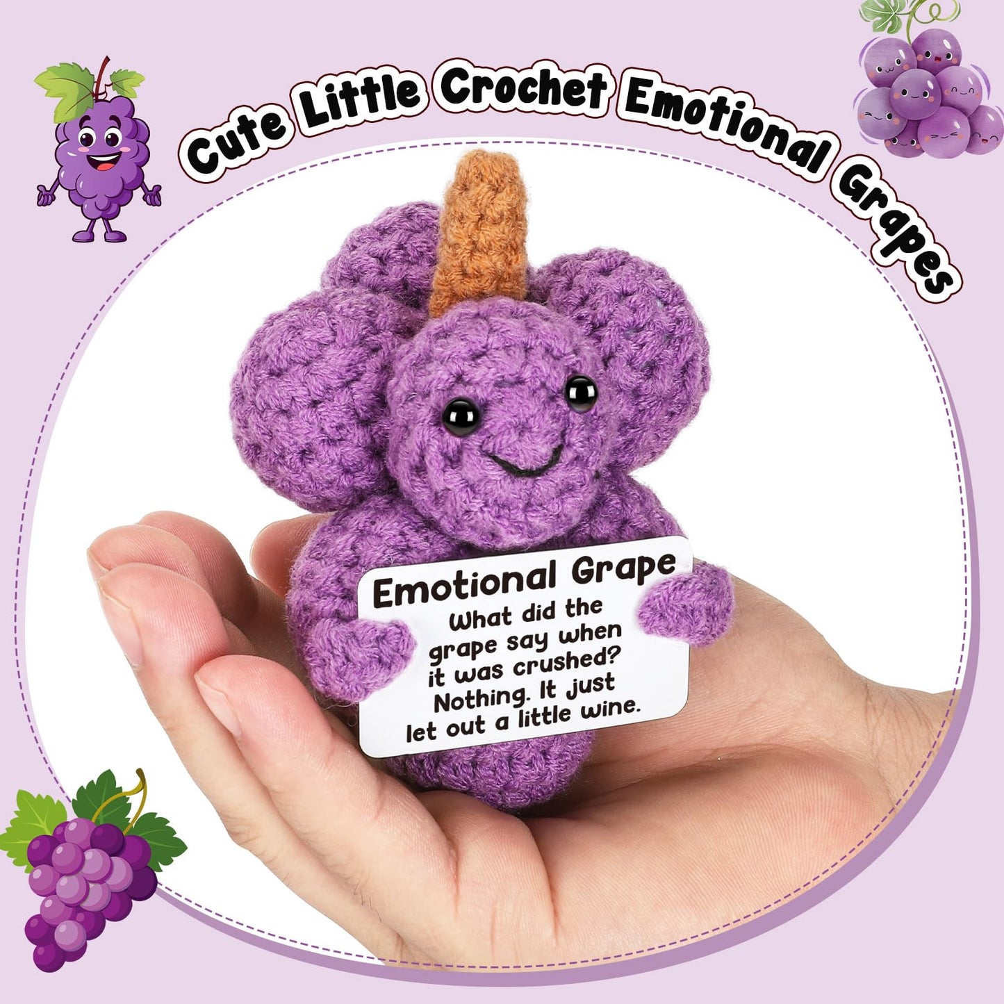 Weming Emotional Supporting Grapes, Handmade Positive Crochet Grapes Plush, Funny Gift For Coworker, Friend, Or Loved One, Perfe