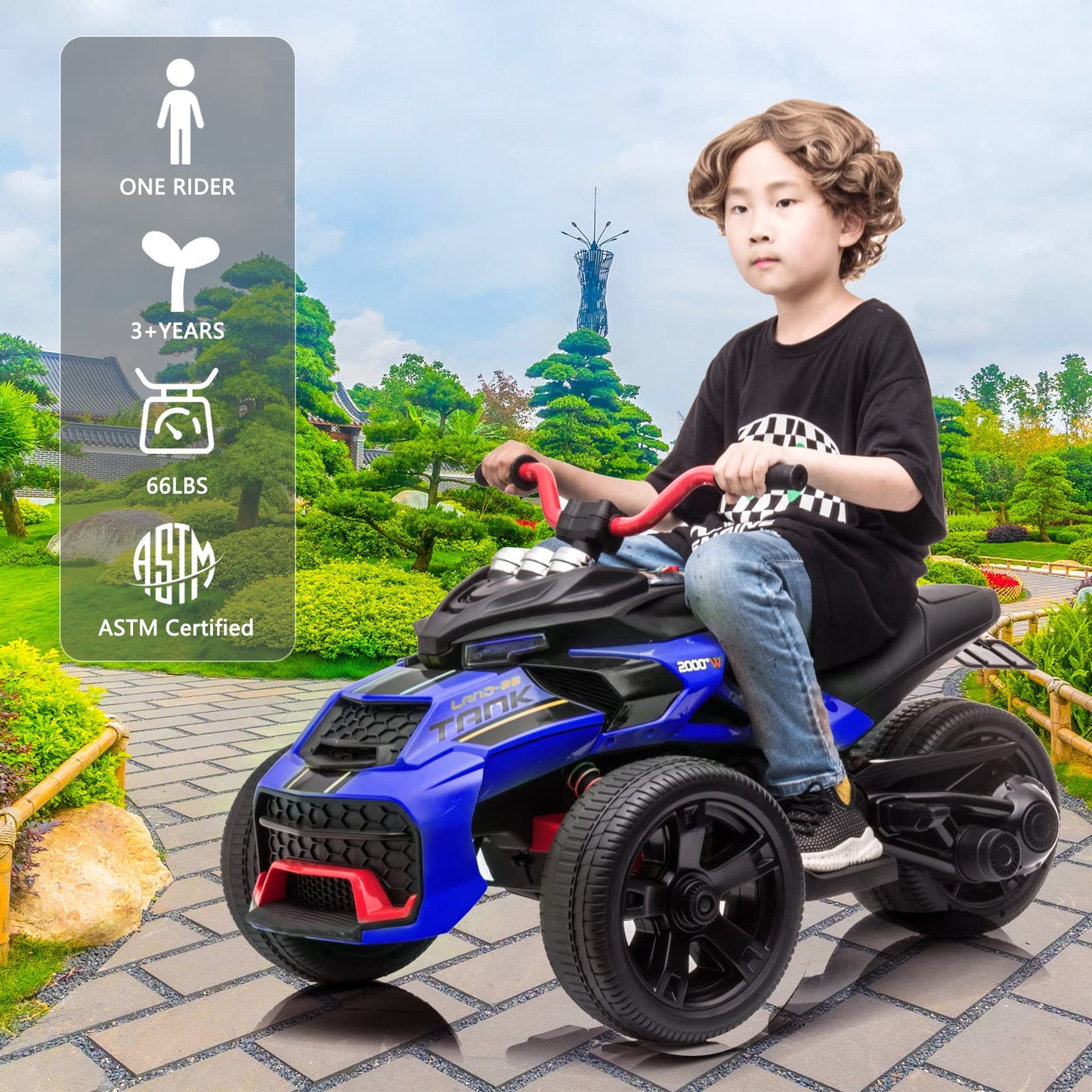 Luibas 24V Kids Atv 3 Wheeler Kids Ride On Motorcycle With Led Lights, Ride-On Electric Car For Kids With Rubber Plastic Polymer