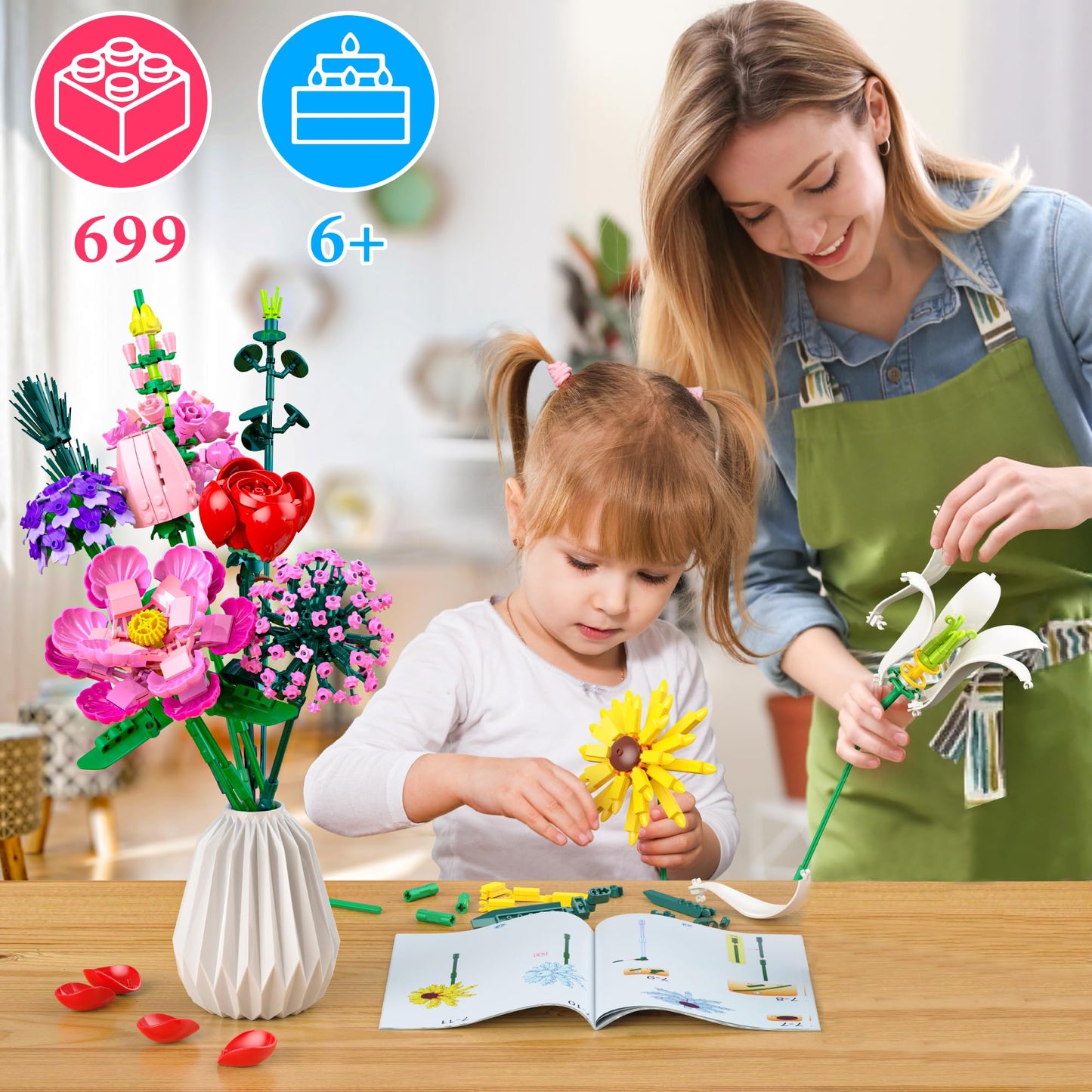 Flowers Bouquet Building Sets, 10 Pieces Of Never-Fading Flowers, Diy Creative Building Blocks,Ideal For Kids 6 For Valentine'S