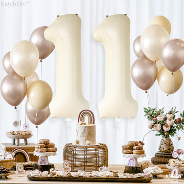 Katchon, Cream White Large Number 11 Balloon - 40 Inch | 11 Birthday Balloon Decor | 11Th Birthday Decorations For Party | Cream Number 11 Balloon | 11 Year Old Balloon, 11Th Anniversary Balloon Dècor