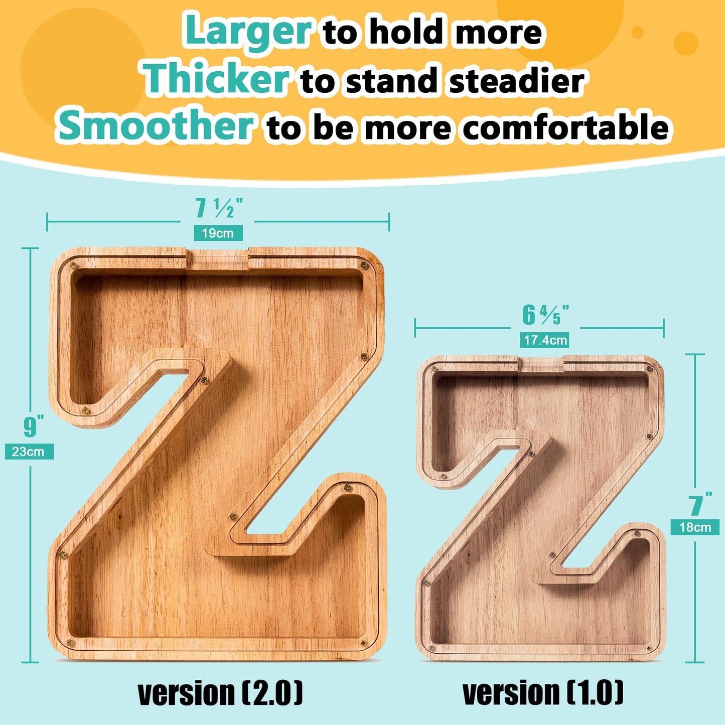 SummiDate Wooden Letter Piggy Bank| Piggy Bank for Boys Girls Toddler| Alphabet Z Money Bank| Coin Bank Birthday Gift for Kids|Birthday Gift for Kids (Z)