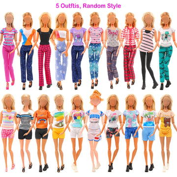 Barwa 42 Pack Doll Clothes And Accessories 5 Pcs Fashion Dresses 5 Tops 5 Pants Outfits 6 Pcs Mini Dresses 10 Shoes 6 Necklace 10 Hangers For 11.5 Inch Doll