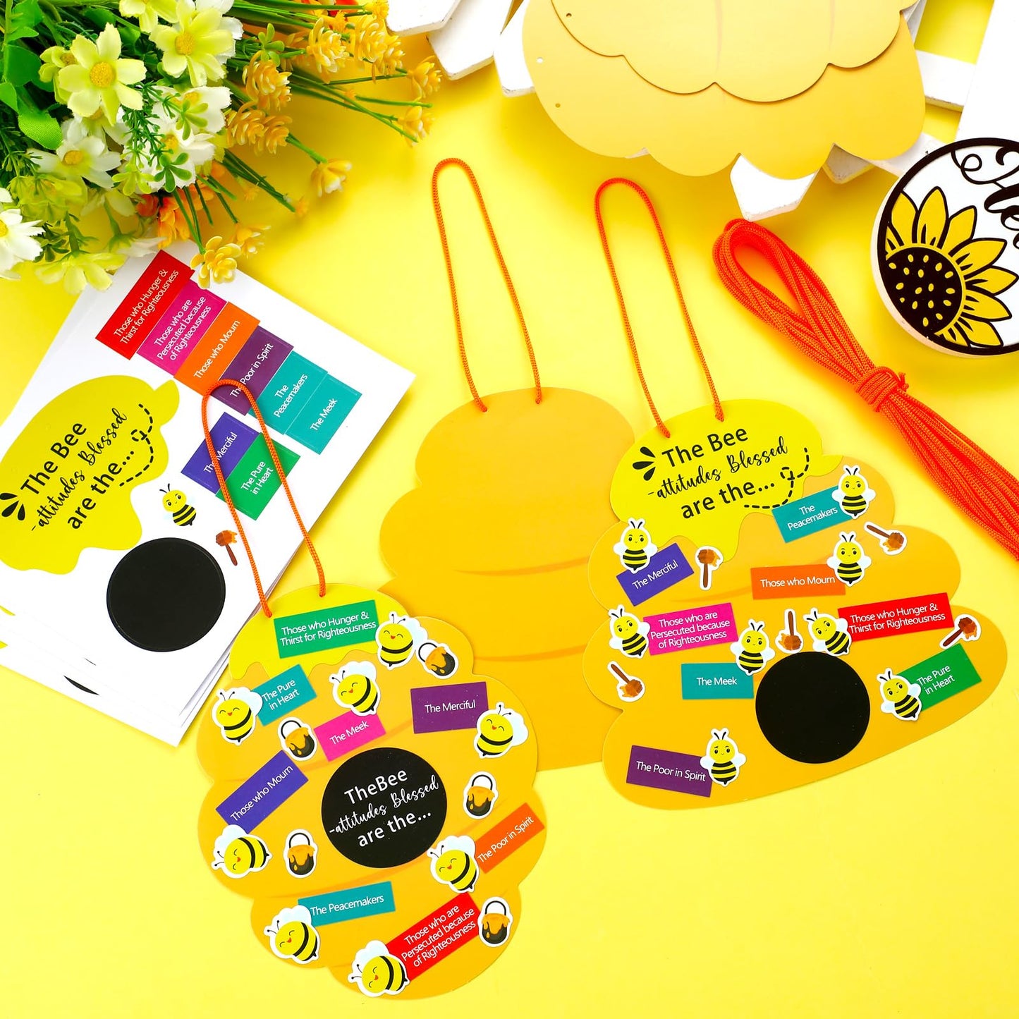 Memorywuu 24 Sets Christian Bible Crafts for Kids Bee Attitude Sign Craft Kit, Religious Crafts Sunday School VBS Crafts Beatitu