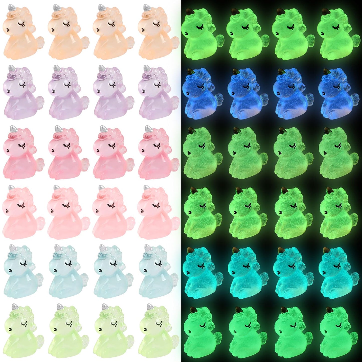 CCINEE 48pcs Luminous Mini Unicorn Miniauter Figures Glow in The Dark Resin Unicorn Figures Micro Fairy Ornaments Tiny Unicorns 