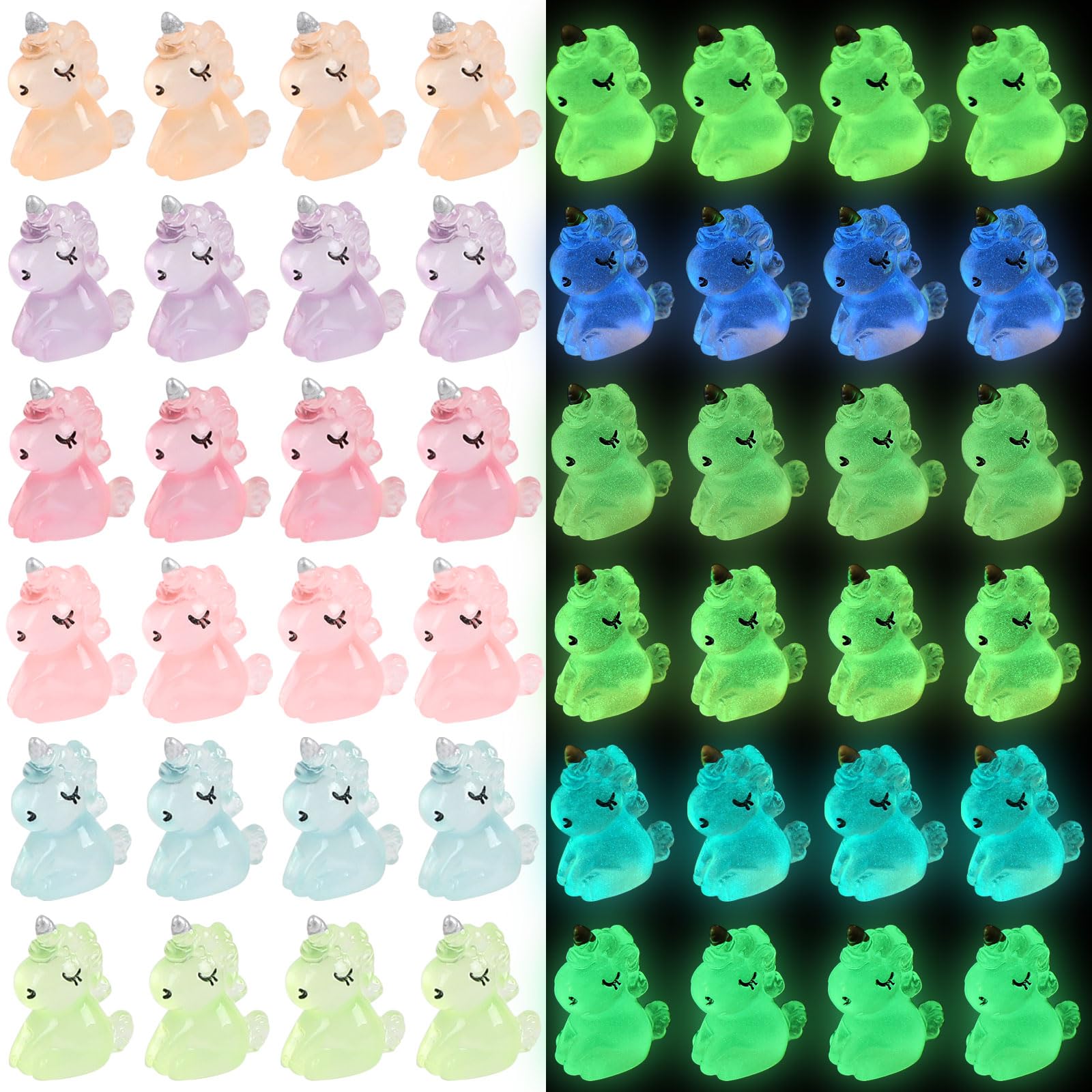 CCINEE 48pcs Luminous Mini Unicorn Miniauter Figures Glow in The Dark Resin Unicorn Figures Micro Fairy Ornaments Tiny Unicorns 