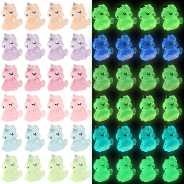 CCINEE 48pcs Luminous Mini Unicorn Miniauter Figures Glow in The Dark Resin Unicorn Figures Micro Fairy Ornaments Tiny Unicorns 
