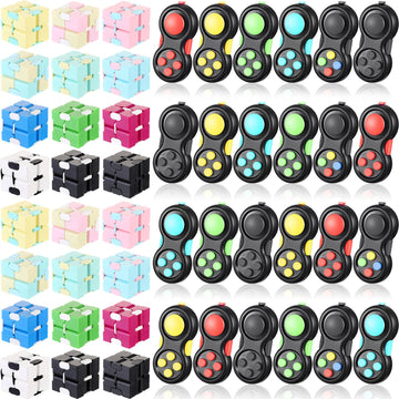 Junkin 24 Pcs Bulk Fidget Pad Controller And Cube Toys Party Favors Mini Blocks Game Controller For Anxiety And Stress Relief Bi