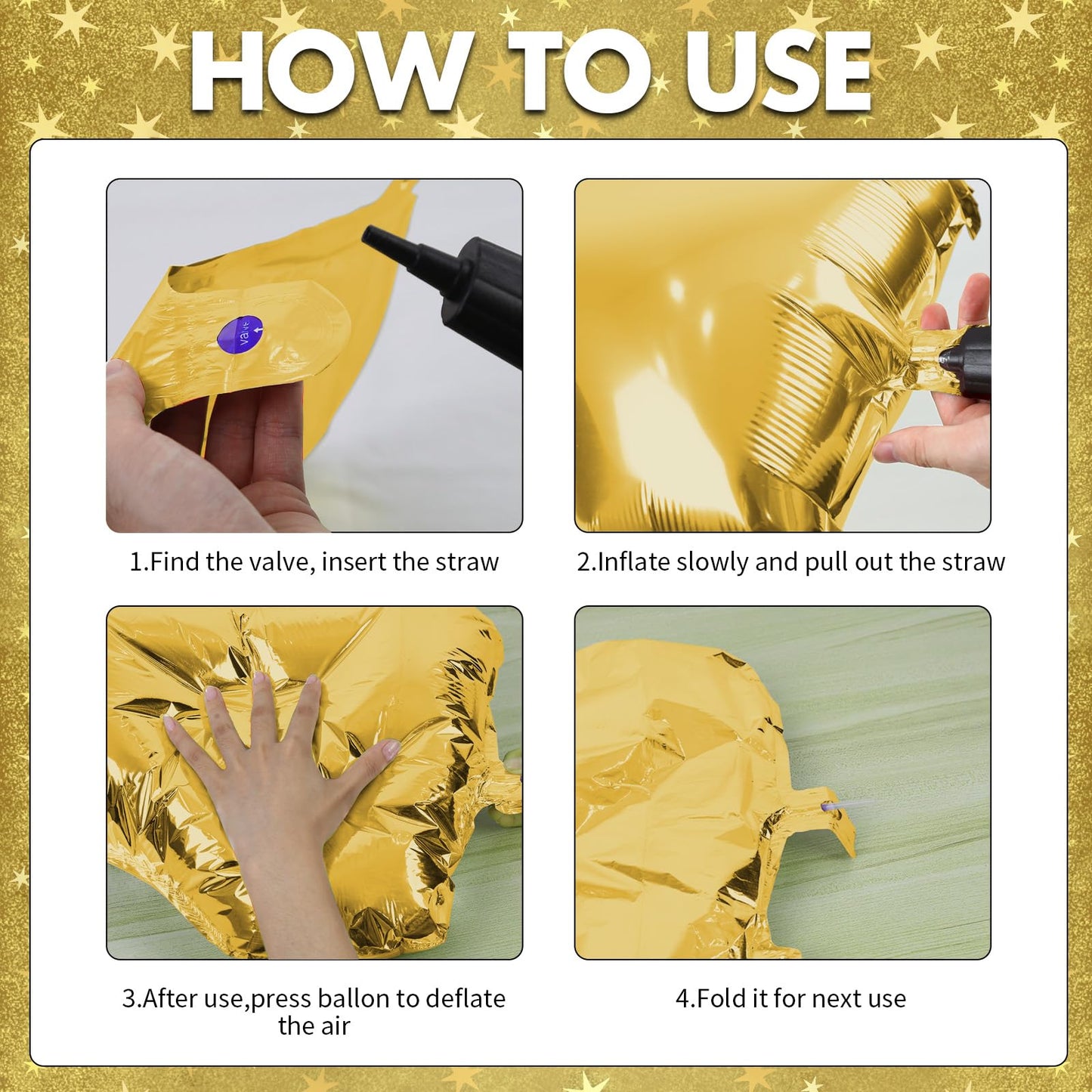 18 Inch Metal Gold Star Balloons, 10 Pcs Metallic Gold Star Shape Foil Balloon Helium Balloons, Big Mylar Star Balloons For Wedd