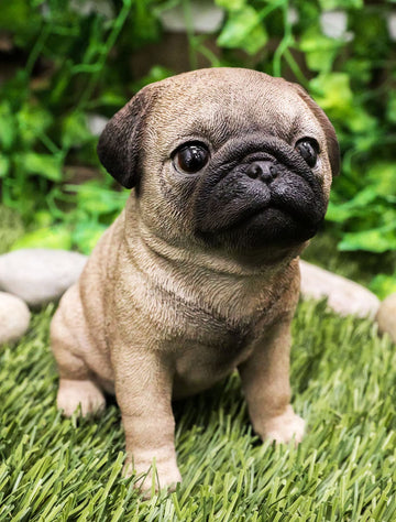 Ebros Gift Realistic Lifelike Adorable Sitting Pug Dog Statue 6' Tall Pet Pal Pugs Puppy Pup Dog Breed Collectible Resin Decor Figurine With Glass Eyes
