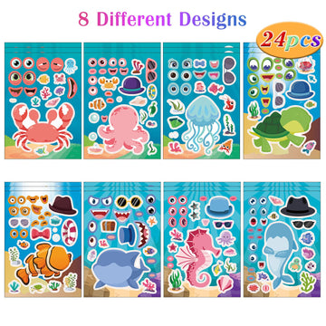 24 Sheets Sea Animals Make A Face Sticker Sheets For Kids Todders Activities, Make Your Own Stickers For Kids Birthday Party Fav