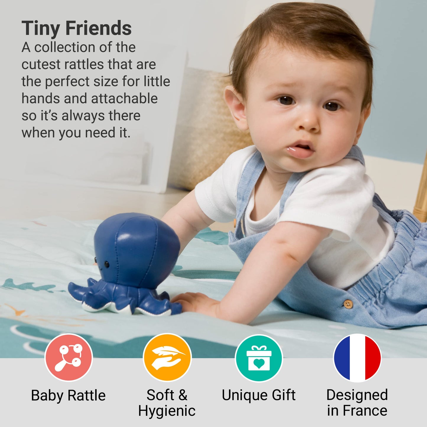 Little Big Friends Tiny Friends | Rattle Toy | Special Stuffed Animal | Easy To Clean | Octave The Octopus