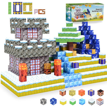 Reseweto 100 Pcs Magnetic Blocks- Magnetic Building Blocks, Toys- Build Forest World Set, Stacking Toys For Kids Boys Girls Ages