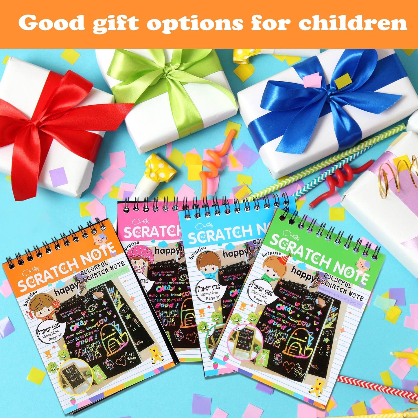 Fulmoon 60 Pcs Bulk Scratch Note Pads for Kids Scratch Paper Art Notebooks Rainbow Party Favors with Wooden Stylus Coloring Book