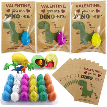 Y_Bong Valentines Day Gifts for Kids - 24 Pack Dinosaur Egg Hatching Card Bulk - Funny Dino Valentine Exchange Cards for Boys Gi