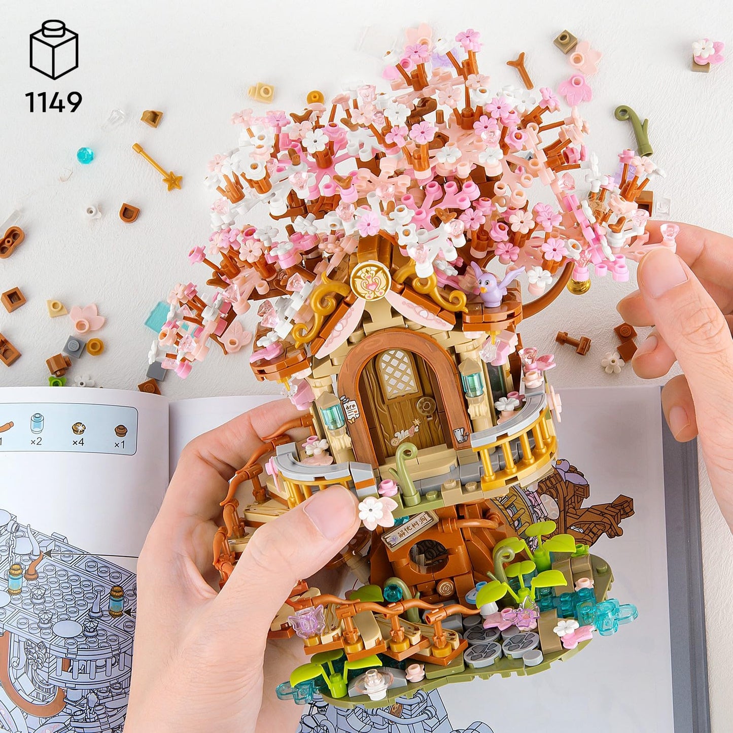 Vziimo Cherry Blossom Bonsai Tree Building Sets, Japanese Tree House Model Sets For Adults, 1149 Pcs Mini Bricks Creative Gifts