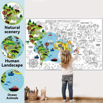 Naozinebi World Map Coloring Poster For Kids Giant Coloring Poster Large World Map Coloring Tablecloth Jumbo Coloring Books For
