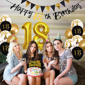 Jobkoo 18Th Birthday Decorations, Black Gold 18Th Birthday Party Decoration For Boys Girls Golden Black 18Th Birthday Balloons C